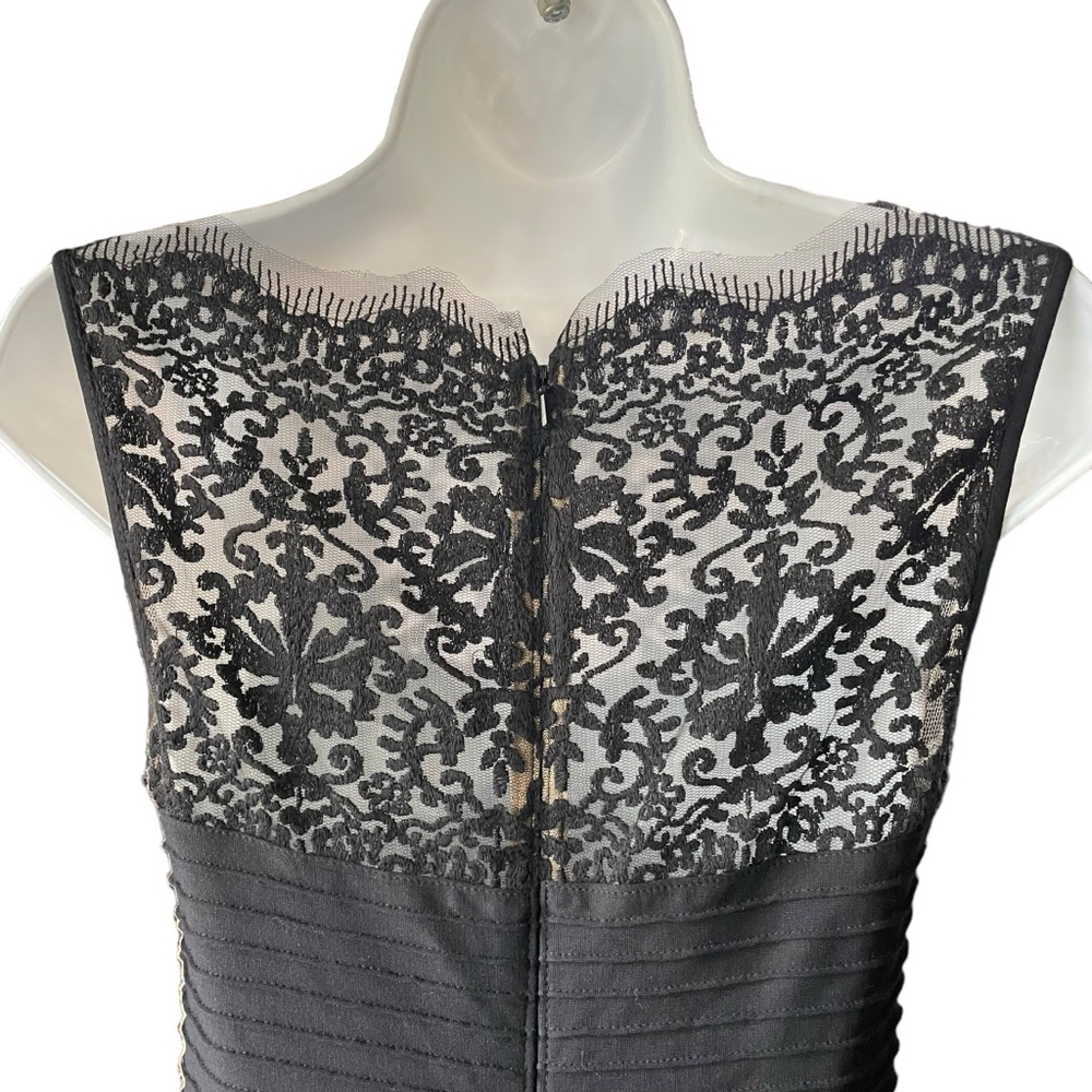 Tadashi Shoji Black Embroidered Illusion Lace Pintuck Jersey Dress Formal Gown - Picture 9 of 14